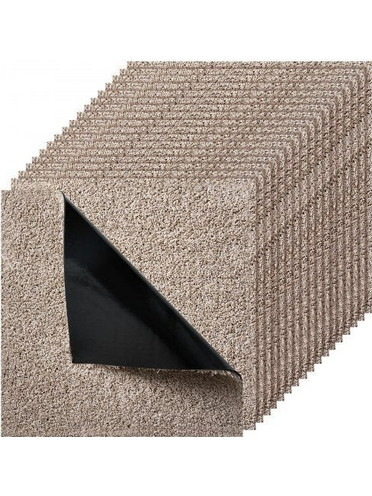 VEVOR Carpet Tiles 457x457 mm, 10 Pack Carpet Square Rug Detachable & Damage-free, Self Adhesive Home Floor Soft Plush Padded for 2.1m Coverage, Easy DIY for Living Room & Bedroom, Light Brown