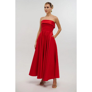 For You Fashion Σατέν Midi Φόρεμα Strapless Σε Άλφα Γραμμή Κόκκινο For You Fashion Σατέν Midi Φόρεμα Strapless Σε Άλφα Γραμμή Κόκκινο