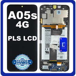 Original Samsung Galaxy A05s 4G (SM-A057F, SM-A057F/DS) PLS LCD Οθόνη + Touch Screen Digitizer + Frame Bezel + Sup Board + Battery Black GH83-10287A