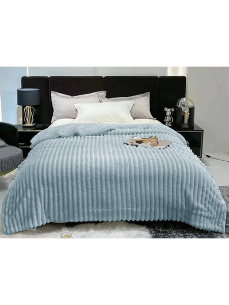 Κουβέρτα Μονή Fleece Coral Γαλάζιο Με Ανάγλυφο Ριγέ Σχέδιο Γαρύφαλλο 160x260