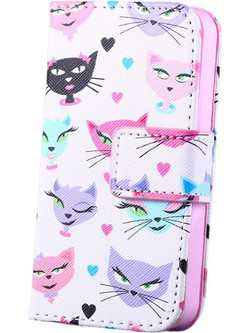 Apple iPhone 6 4,7" - Δερμάτινη Θήκη Stand Πορτοφόλι Λευκή Με Γάτες (OEM)