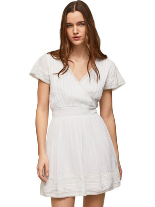 Pepe Jeans Poete Mini Καλοκαιρινό Καθημερινό Φόρεμα Κρουαζέ Λευκό PL953278