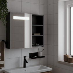 vidaXL Ορθογώνιος Καθρέπτης Μπάνιου Led με Ντουλάπι & Ράφι Ξύλινος Μαύρος 60x13x52cm 357971