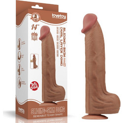Lovetoy King Sized Sliding Skin 14" Dual Layer Dong Ρεαλιστικό Dildo με Βεντούζα & Όρχεις 36cm Καφέ