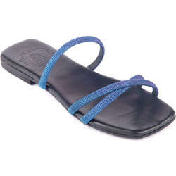 Kouros Δερμάτινα Γυναικεία Σανδάλια με Στρας Royal Blue 95-22