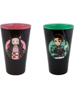 Σετ Ποτήρια Νερού Γυάλινα Demon Slayer Tanjiro Nezuko Μαύρα 473ml 2τμχ UKO-2