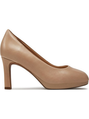 Clarks Pavona Court Ανατομικές Γόβες Δερμάτινες με Χοντρό Ψηλό Τακούνι & Φιάπα Μπεζ 26177589