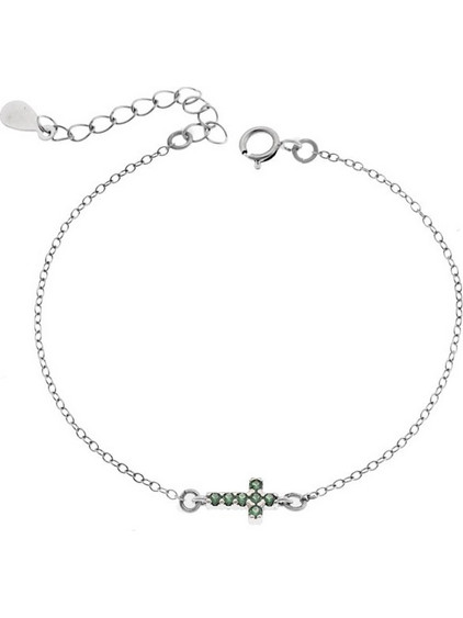 Senza Γυναικείο Βραχιόλι Αλυσίδα με Σταυρό από Ασήμι 925 με Ζιργκόν SSR3382SGN