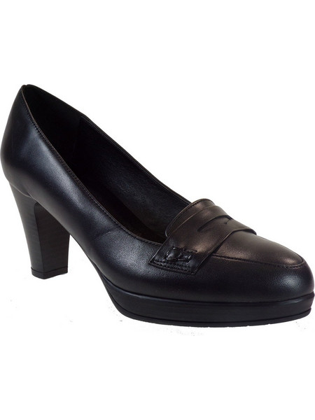 Katia Shoes Γόβες Δερμάτινες με Χοντρό Ψηλό Τακούνι & Φιάπα Μαύρες 42-5098