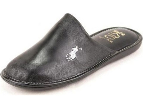 Polo Ralph Lauren Δερμάτινες Χειμερινές Ανδρικές Παντόφλες Μαύρες SO138