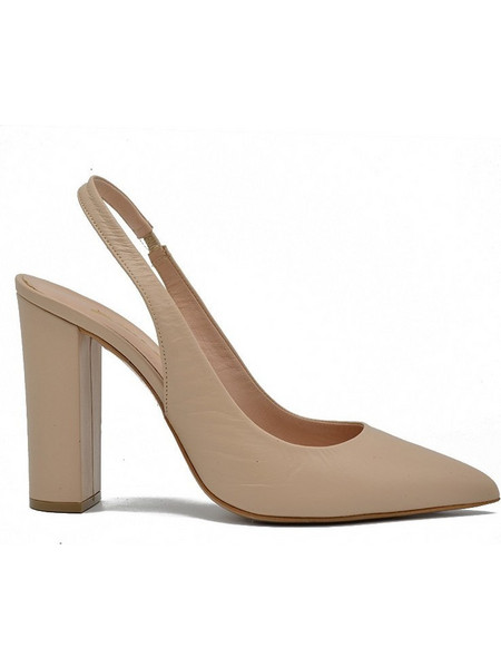 Bilero Γόβες Slingback Δερμάτινες με Χοντρό Ψηλό Τακούνι Nude 1130485