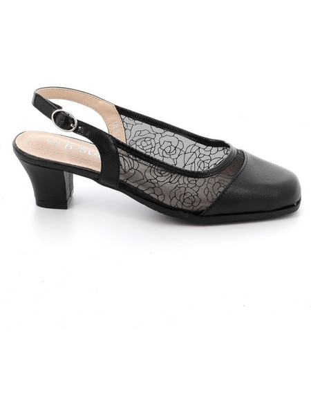 B-Soft Ανατομικές Γόβες Slingback Δερμάτινες με Χοντρό Χαμηλό Τακούνι Μαύρες 1955-236