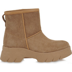 Komis & Komis Γυναικεία Μποτάκια Suede Ταμπά με Χοντρό Χαμηλό Τακούνι και Γούνα A2502