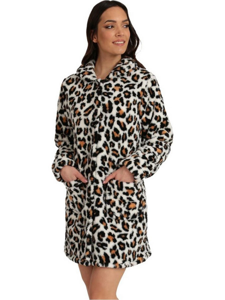 Lydia Creations Γυναικεία Ρόμπα Χειμωνιάτικη Fleece Καφέ 24585
