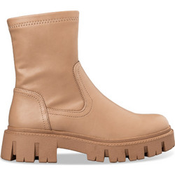 Envie Shoes Γυναικεία Μποτάκια Αστραγάλου Δερμάτινα Μπεζ με Χοντρό Χαμηλό Τακούνι E10-20455-36