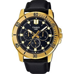 Casio Ανδρικό Ρολόι με Μαύρο Δερμάτινο Λουράκι MTP-VD300GL-1EUDF