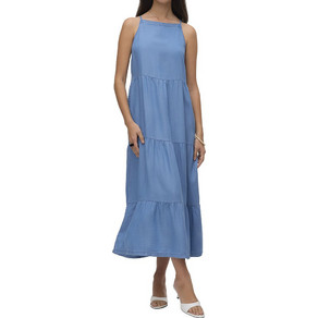 Vero Moda Midi Καλοκαιρινό Καθημερινό Φόρεμα Τζιν Μπλε 10326075