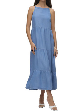 Vero Moda Midi Καλοκαιρινό Καθημερινό Φόρεμα Τζιν Μπλε 10326075