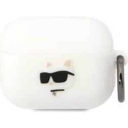 Apple Choupette Head 3D Θήκη Σιλικόνης με Γάντζο για Apple AirPods Pro 1 Λευκή