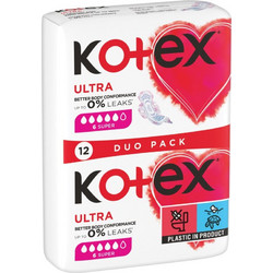 Kotex Ultra Super Σερβιέτες με Φτερά για Αυξημένη Ροή 5 Σταγόνες 12τμχ