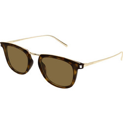 Saint Laurent SL753 006 Ανδρικά Γυαλιά Ηλίου Στρογγυλά Μεταλλικά Ασημί Ταρταρούγα με Καφέ Φακό