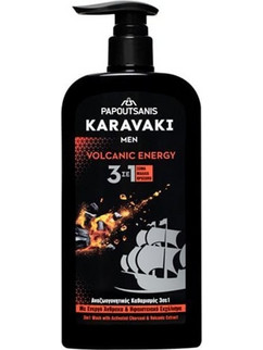 Papoutsanis Karavaki Men Volcanic Energy Σαμπουάν Conditioner & Αφρόλουτρο για Επανόρθωση 550ml