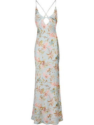 Trilogy Melody Maxi Καλοκαιρινό Φόρεμα για Γάμο / Βάπτιση Floral Σατέν Πράσινο Mint TRSS25065