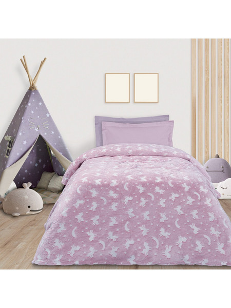 Das Home 4832 Παιδική Κουβέρτα Fleece Μονόκεροι Φωσφοριζέ 160x220 Ροζ