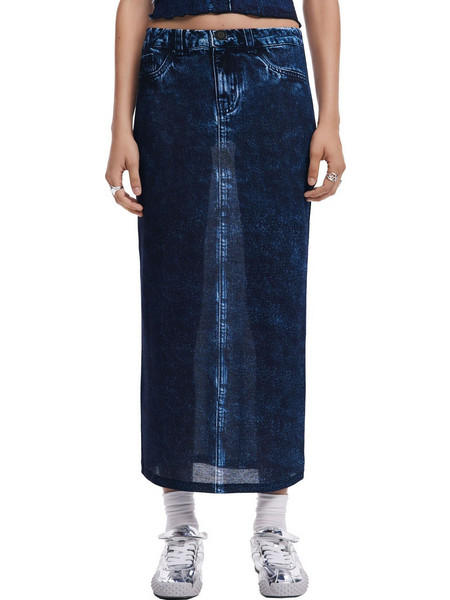 Desigual Μίντι Φούστα Υφασμάτινη Ψηλόμεση Pencil Navy Μπλε 25SWFK02-5085