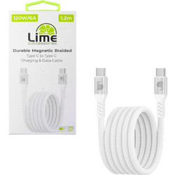 Lime LBMCC03 Braided Magnetic USB-C to USB-C 120W 1.2m White 5205308387333
