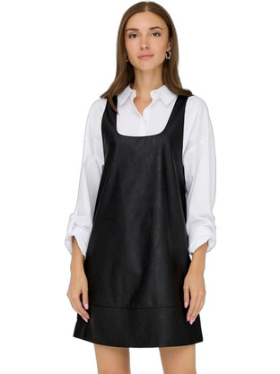 Only Josie Mini Καθημερινό Φόρεμα Δερμάτινο Μαύρο 15350406