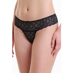 Walk Γυναικείο String με Δαντέλα Μαύρο W2049-02