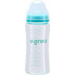 U-Grow Γυάλινο Μπιμπερό με Θηλή Σιλικόνης κατά των Κολικών Transparent Blue 260ml