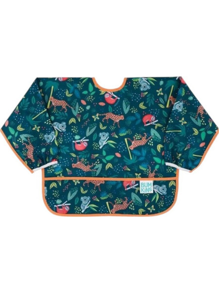 Bumkins SuperBib Jungle Αδιάβροχη Σαλιάρα Ποδιά Πλαστική με Κορδόνι Τσέπη & Μανίκια 6m+ Πράσινη