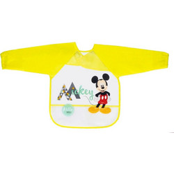 Interbaby Mickey Αδιάβροχη Σαλιάρα Ποδιά Πλαστική με Αυτοκόλλητο Τσέπη & Μανίκια Κίτρινη