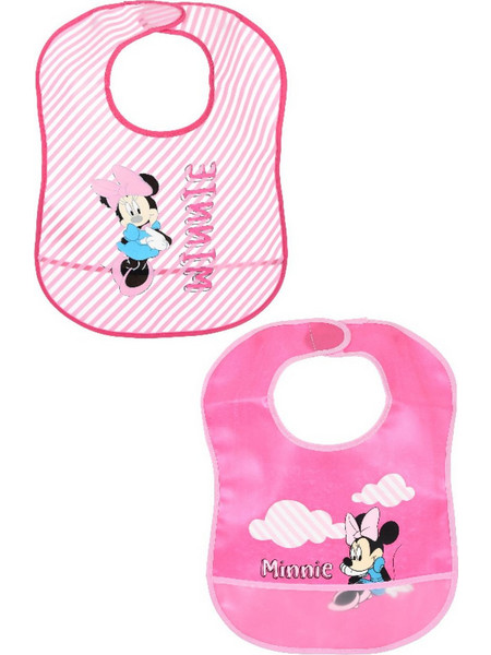 Disney Minnie Chilling Σετ Αδιάβροχες Σαλιάρες Υφασμάτινες με Αυτοκόλλητο & Τσέπη 6m+ Ροζ Φούξια 2τμχ
