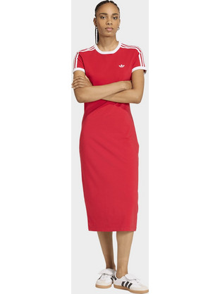 Adidas Originals 3 Stripes Midi Καλοκαιρινό Αθλητικό Φόρεμα Κόκκινο KD3692