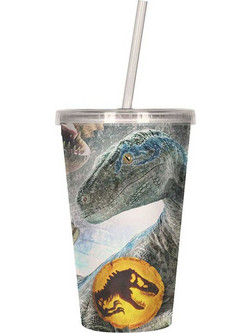 SD Toys Ποτήρι Νερού Πλαστικό με Καλαμάκι Jurassic Park Biosync Γκρι 50ml 8435450255533