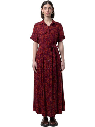Helmi Maxi Καλοκαιρινό Καθημερινό Φόρεμα Floral Σεμιζιέ Μεταξωτό Μπορντό 57-05-011Β