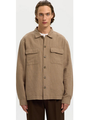 Selected Ανδρικό Πουκάμισο Βαμβακερό Μακρυμάνικο Overshirt Καφέ 16096369