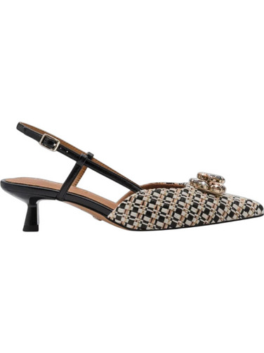 Tamaris Γόβες Slingback Δερμάτινες με Λεπτό Χαμηλό Τακούνι & Στρας Μαύρες 1-29512-46-098