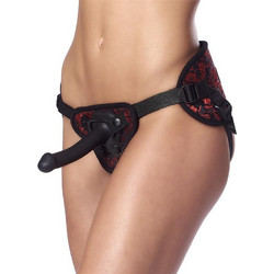 Rimba Adjustable Harness Strap On με Dildo Μαύρο Burgundy R7008