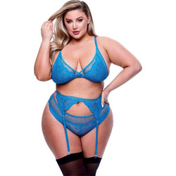 Baci Σετ Sexy Εσώρουχα See Through με Δαντέλα & Ζαρτιέρες Μπλε 4890808248911