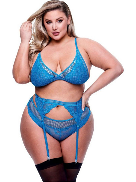 Baci Σετ Sexy Εσώρουχα See Through με Δαντέλα & Ζαρτιέρες Μπλε 4890808248911