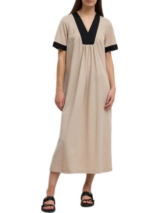 Tinta Style Midi Καλοκαιρινό Καθημερινό Φόρεμα Μεταξωτό Μπεζ 3957307