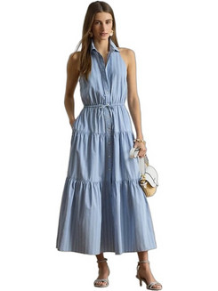 Lauren Ralph Lauren Midi Καλοκαιρινό Καθημερινό Μπλουζοφόρεμα Σεμιζιέ Γαλάζιο 200P08958001
