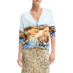 Desigual Γυναικεία Ζακέτα Πλεκτή Μακριά με Κουμπιά Γαλάζια 26SWJF18-5004