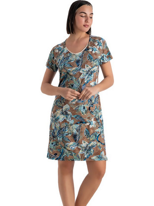 Rachel Mini Καλοκαιρινό Καθημερινό Φόρεμα Floral Μεταξωτό Καφέ 13684-3301