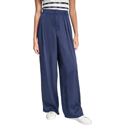 DKNY Ψηλόμεση Υφασμάτινη Γυναικεία Παντελόνα Loose Εφαρμογή Navy Μπλε DJ5P3100-PCT