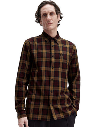 Fred Perry Ανδρικό Πουκάμισο Βαμβακερό Καρό Μακρυμάνικο Κανονική Γραμμή Καφέ M1742-OXBLOOD